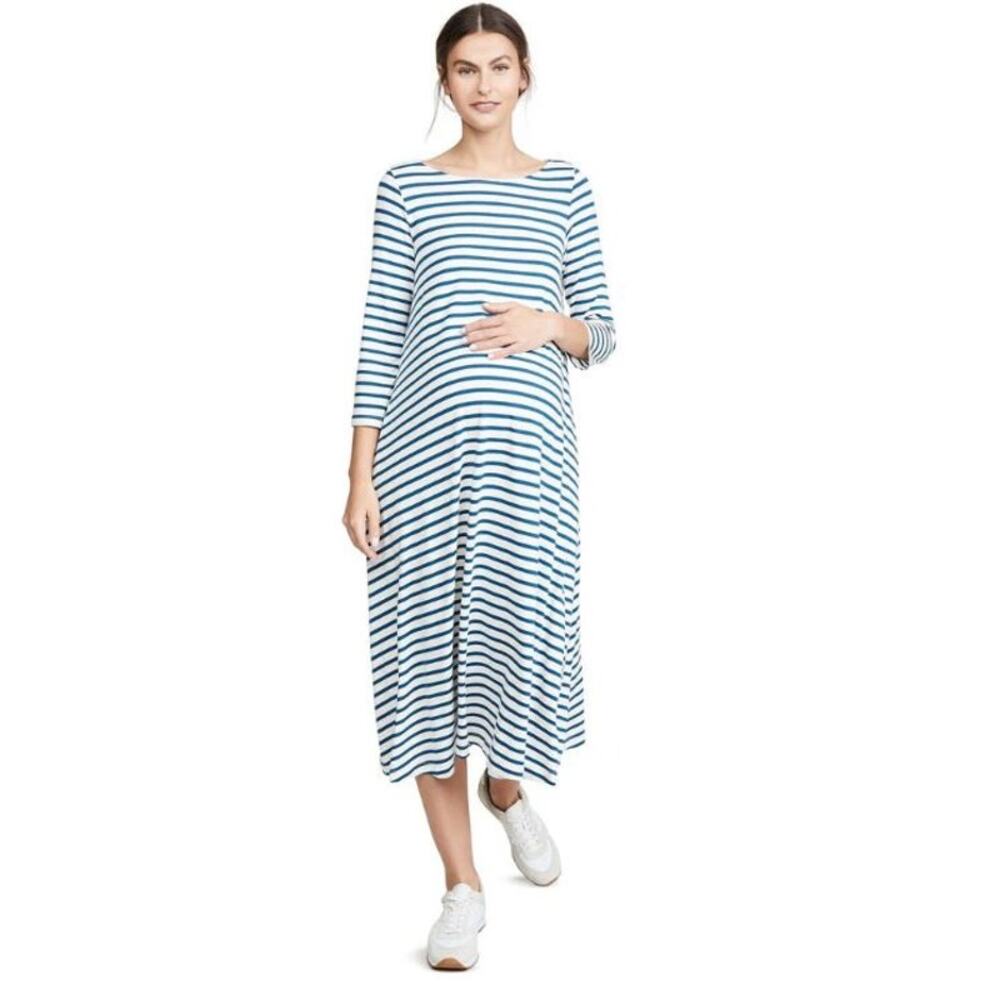 Hatch Maternity Marina Dress Womens 0 Blue White Striped Stretch‎ Midi